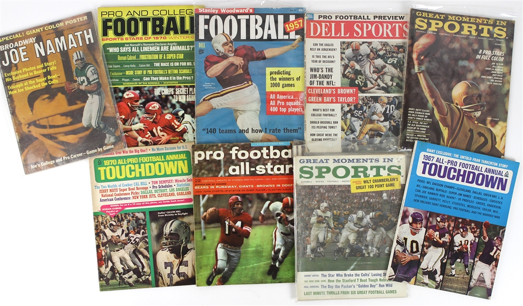 1950s-1970s Football Magazines Including Pro Football All-Stars, Great Moments in Sports and more (Lot of 9)