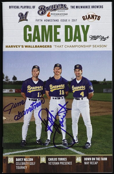 2017 Robin Yount & Jim Gantner Milwaukee Brewers Signed Official Game Day Playbill (JSA)