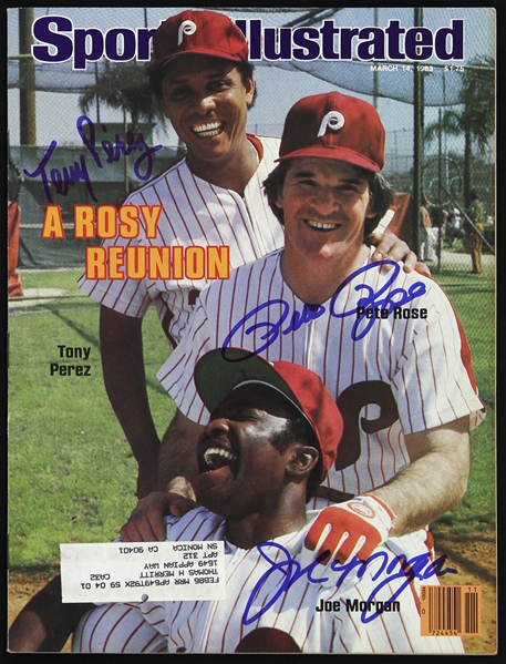 1983 Pete Rose / Tony Perez / Joe Morgan Philadelphia Phillies Signed Sports Illustrated (JSA) 