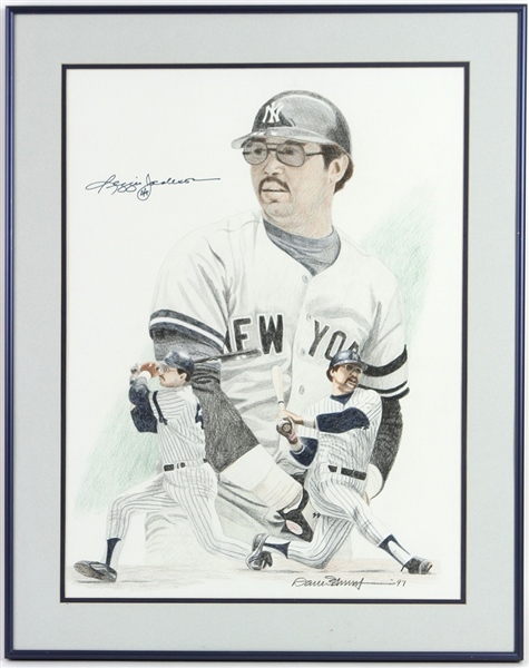 1997 Reggie Jackson New York Yankees Signed 22"x 28" Framed Art Lithograph (JSA)