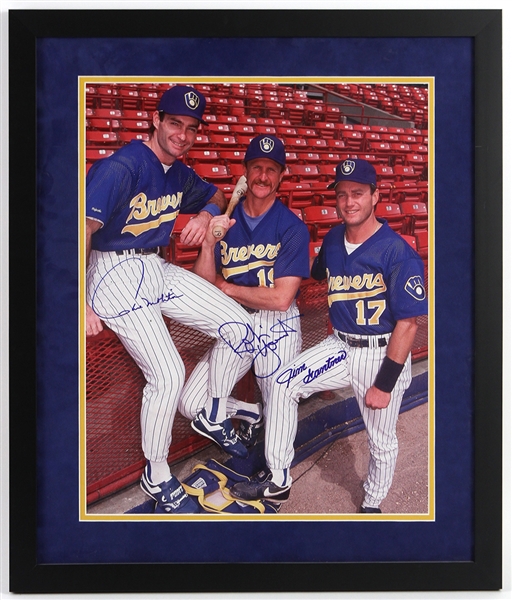 1980s Paul Molitor / Robin Yount / Jim Gantner Milwaukee Brewers Signed 22"x 26" Framed Photo (JSA)