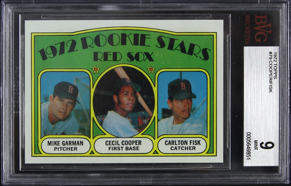 1972 Mike Garman / Cecil Cooper / Carlton Fisk Boston Red Sox Rookie Stars Trading BVG9 Card (BVG Beckett Slabbed)