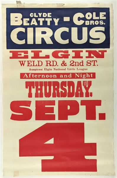 1950s circa Clyde Beatty - Cole Bros. Circus 28" x 42" Posters (Lot of 2)