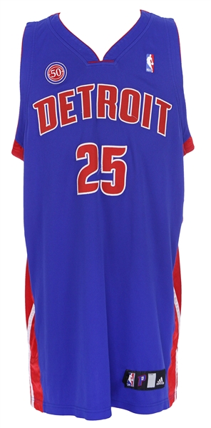 2007-08 Amir Johnson Detroit Pistons Game Worn Road Jersey w/ 50 Seasons Patch (MEARS LOA)