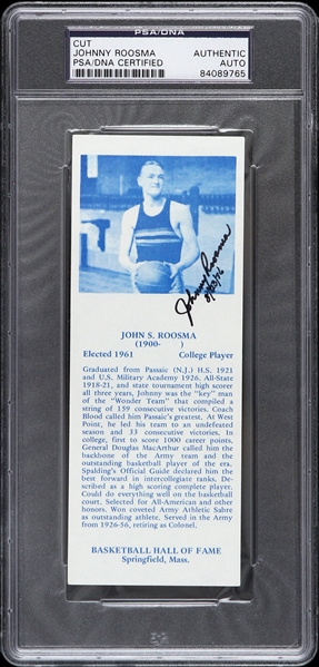 1920s Johnny Roosma Autographed 2.5”x6.5” Informative Card (PSA/DNA Slabbed)