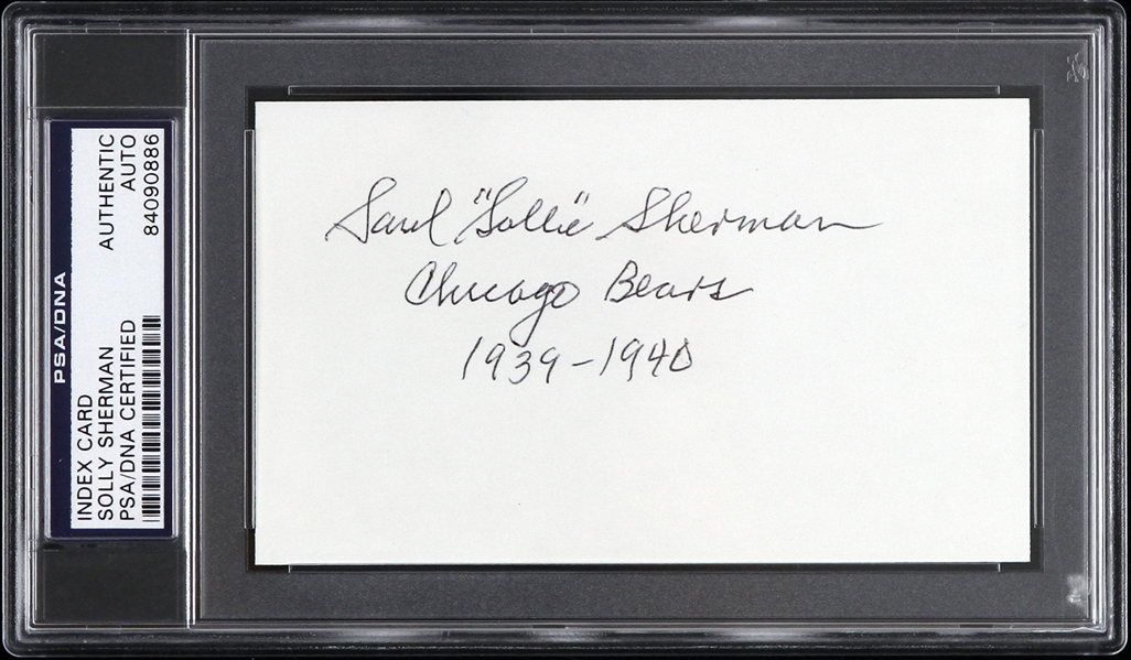 Saul “Solly” Sherman Chicago Bears Autographed 3"x 5" Index Card (PSA/DNA Slabbed)