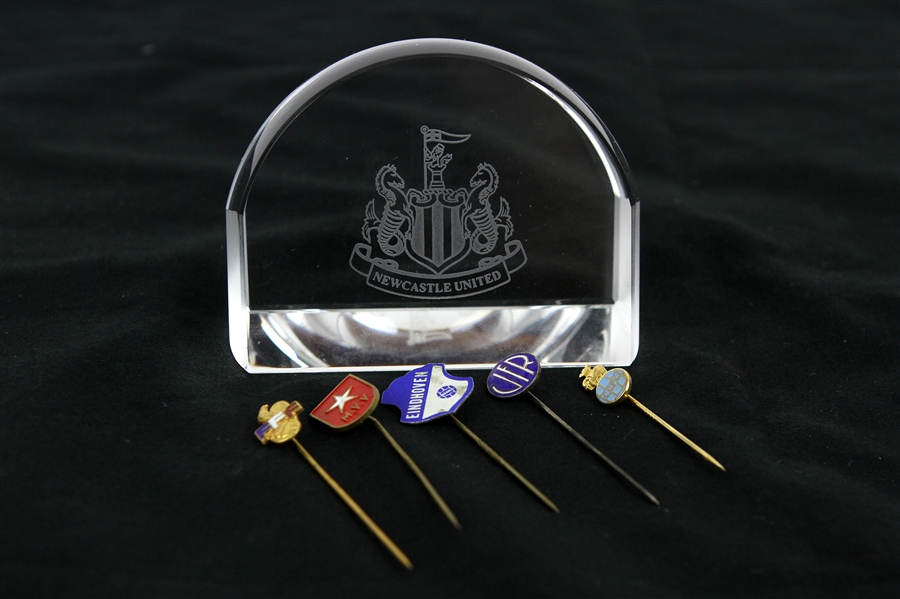 Newcastle United Football Club Paperweight & Soccer Tie Pins (Lot of 6)