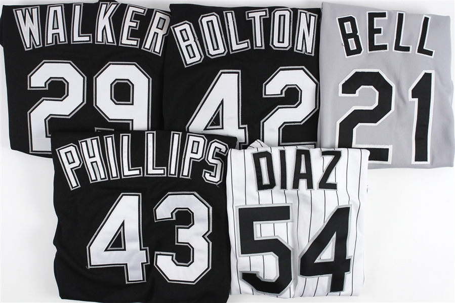 1992-2010 Chicago White Sox Game Worn Jersey Collection - Lot of 5 w/ George Bell, Rob Bolton, Felix Diaz, Heath Phillips & Greg Walker (MEARS LOA)