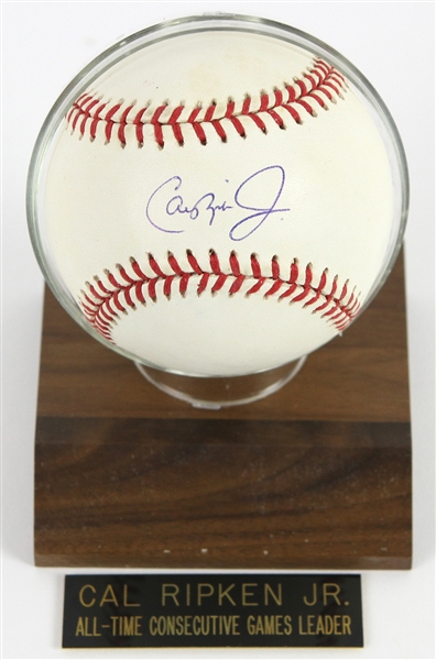 1985-1994 Cal Ripken Jr. Baltimore Orioles Signed OAL Brown Baseball (JSA)