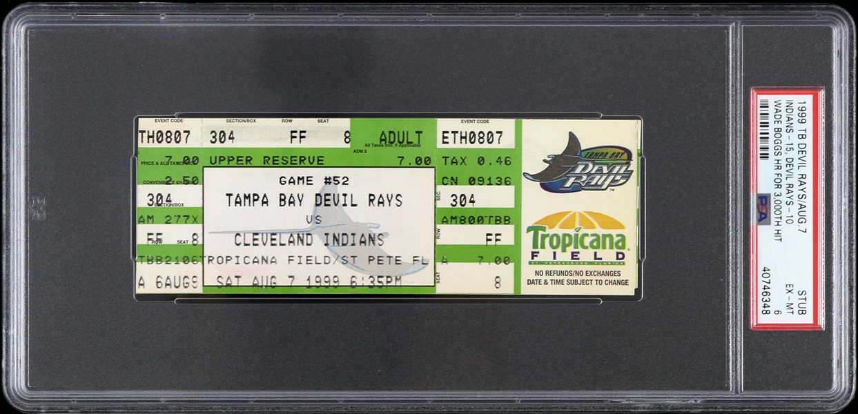 1999 Wade Boggs Tampa Bay Devil Rays 3000th Hit Game From Ticket (PSA/DNA Slabbed)