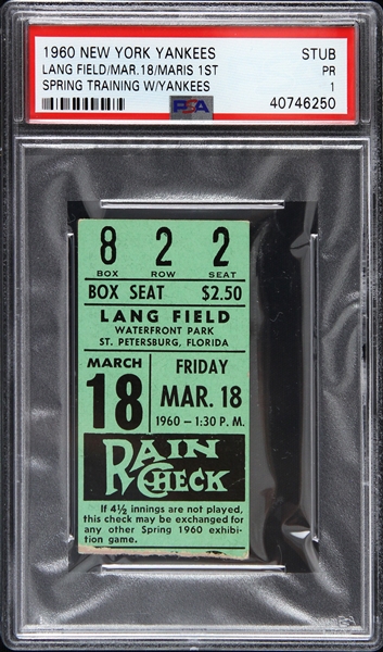 1960 Roger Maris New York Yankees 1st Spring Training Game Ticket Stub (PSA/DNA Slabbed)