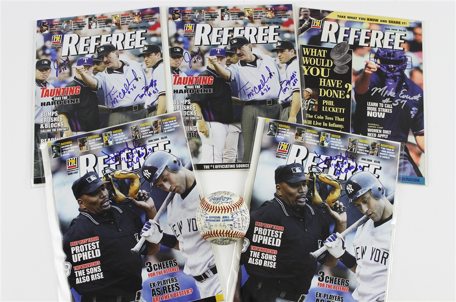 1995-2005 MLB Umpires Signed Baseball & Referee Magazines - Lot of 6 (JSA)