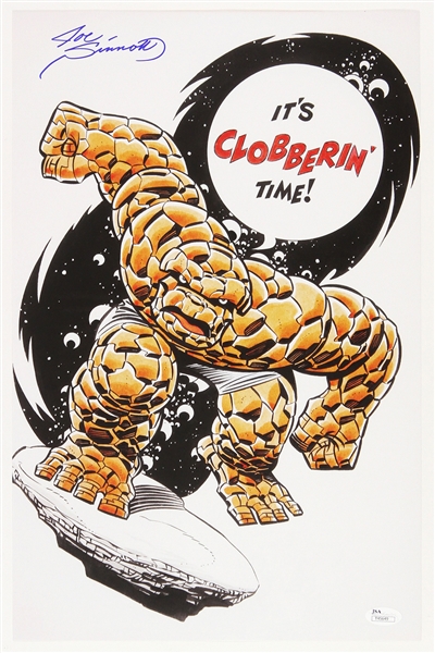 1980s Joe Sinnott Thing Fantastic Four Colored Commission Sketch Signed 11x17 Print (JSA) “It’s Clobberin’ Time”