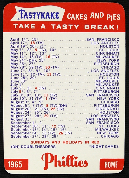 1956 Philadelphia Phillies Tastykake Pocket Schedule 