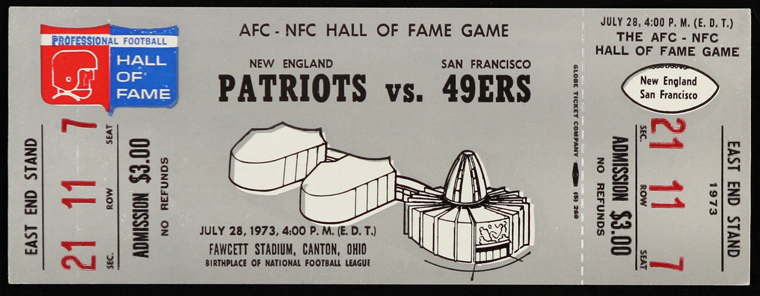 1973 New England Patriots vs San Francisco 49ers AFC-NFC Hall of Fame Game Ticket 