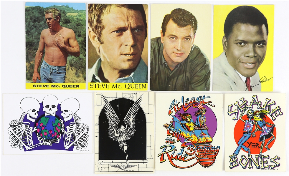 1950s-1990s Steve McQueen Postcards, Grateful Dead Stickers, and more (Lot of 8)