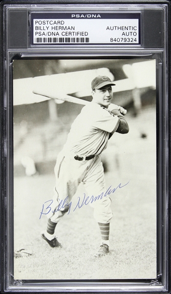 1931-1941 Billy Herman Chicago Cubs Signed 3"x 5" Postcard (PSA/DNA Slabbed)