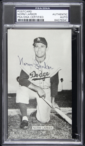 1958-1961 Norm Larker Los Angeles Dodgers Signed 3"x 5" Postcard (PSA/DNA Slabbed) 