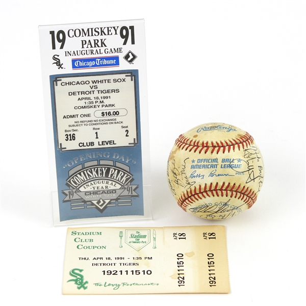1986-91 Milwaukee Brewers Team Signed Baseball & Comiskey Park Inaugurnal Game Ticket Stub - Lot of 2 (JSA)