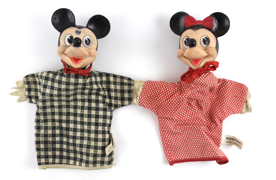 1950s Mickey & Minnie Mouse Walt Disney 10" Hand Puppets