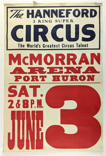 1950s circa The Hanneford 3 Ring Super Circus 28"x 42" Poster 