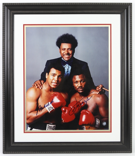 1970s Muhammad Ali & Joe Frazier Signed 25"x 29" Framed Photo (PSA/DNA)