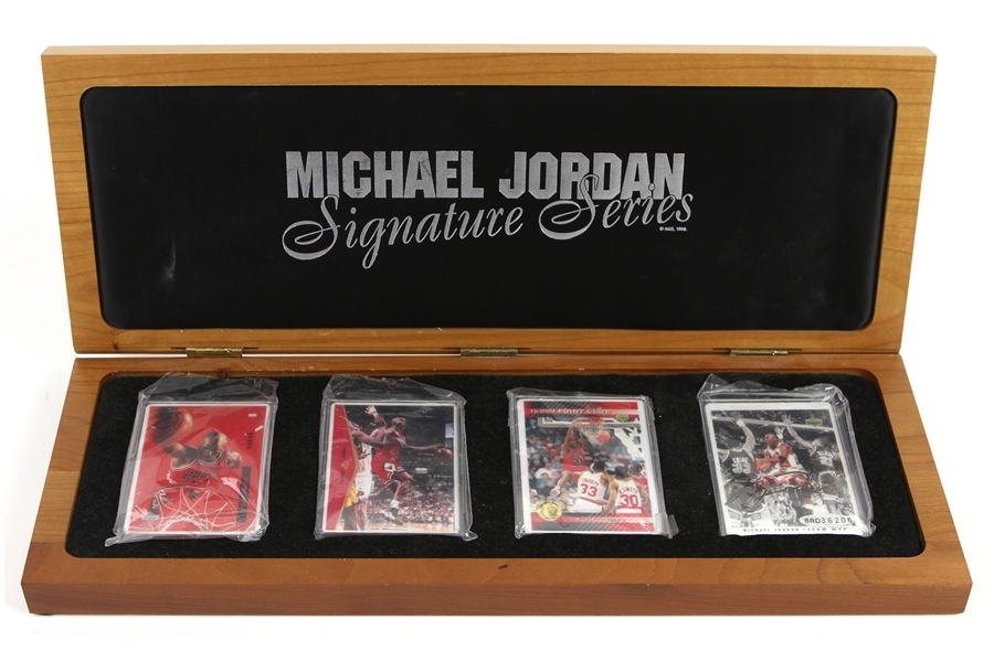 1992-95 Michael Jordan Chicago Bulls Upper Deck Limited Edition Trading Cards - Lot of 4 w/ 1 Signed & Display Case (Upper Deck Hologram)
