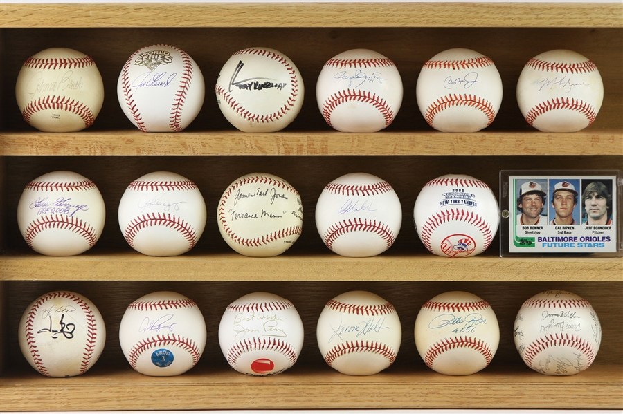 1982-1999 Baseball Memorabilia Including Autographed Baseballs, Facsimile Baseball, and Trading Cards (Lot of 17)(JSA)
