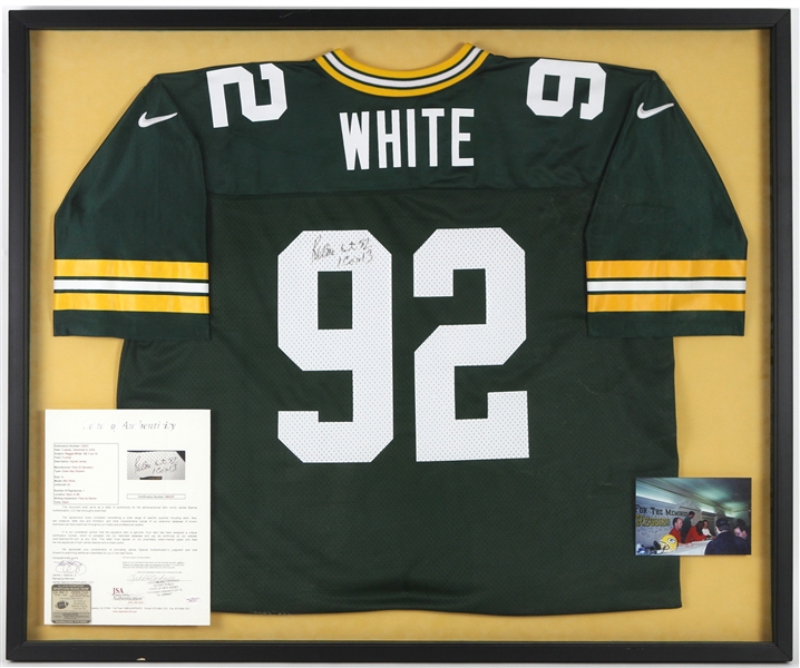 1993-1998 Reggie White Green Bay Packers Signed 34"x 40" Framed Jersey *JSA Full Letter*
