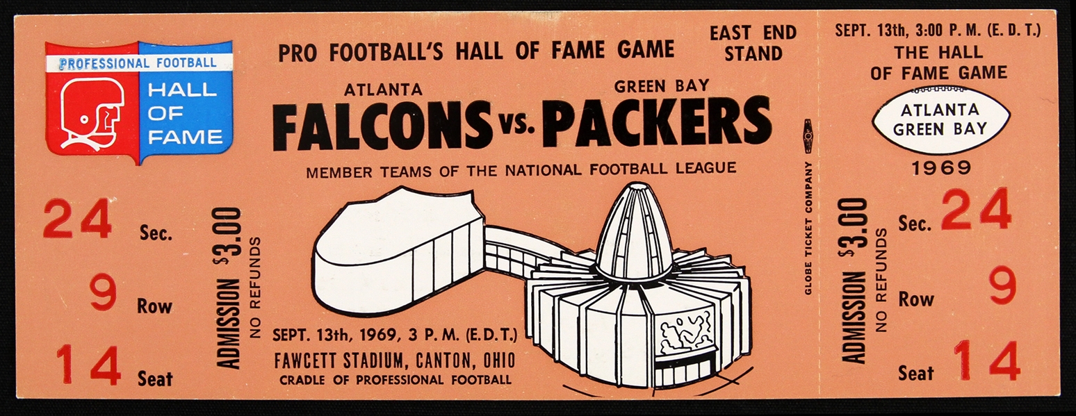 1969 Atlanta Falcons vs Green Bay Packers Pro Footballs Hall of Fame Game Ticket 