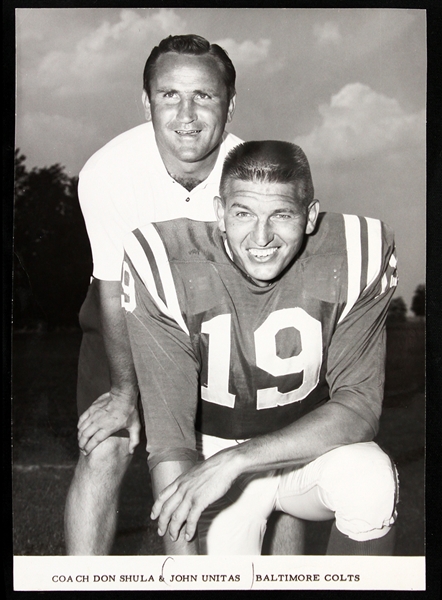 1965 Johnny Unitas and Don Shula Baltimore Colts 5"x 7" B&W Photo 