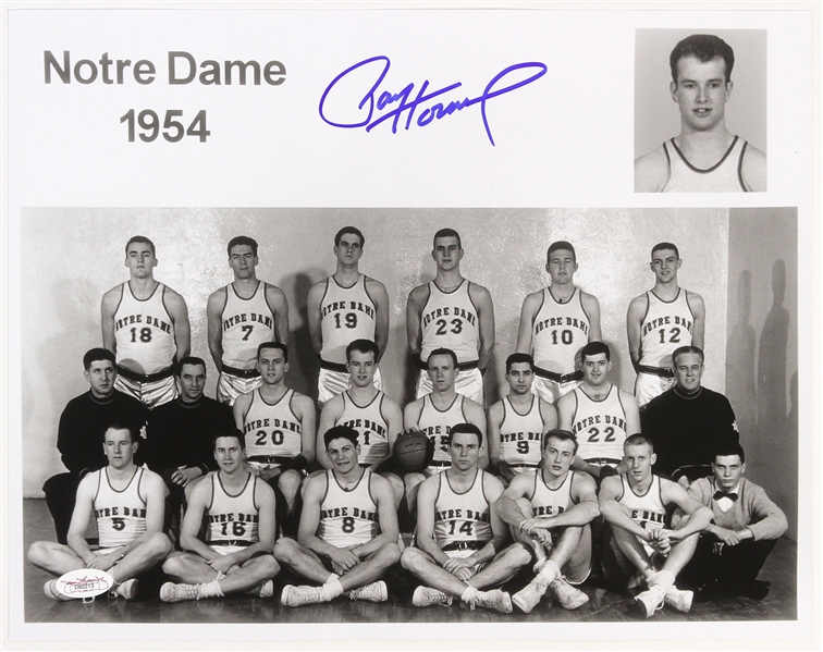 1954 Paul Hornung Green Bay Packers Notre Dame Signed 11"x 14" Basketball Team Photo *JSA* 