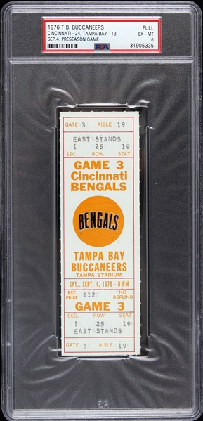 1976 Cincinnati Bengals vs. Tampa Bay Buccaneers Game 3 Full Ticket (PSA/DNA Slabbed)