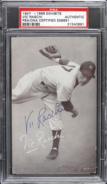 1947-1966 Vic Raschi New York Yankees Signed 3"x 5" Exhibit Card (PSA/DNA Slabbed)