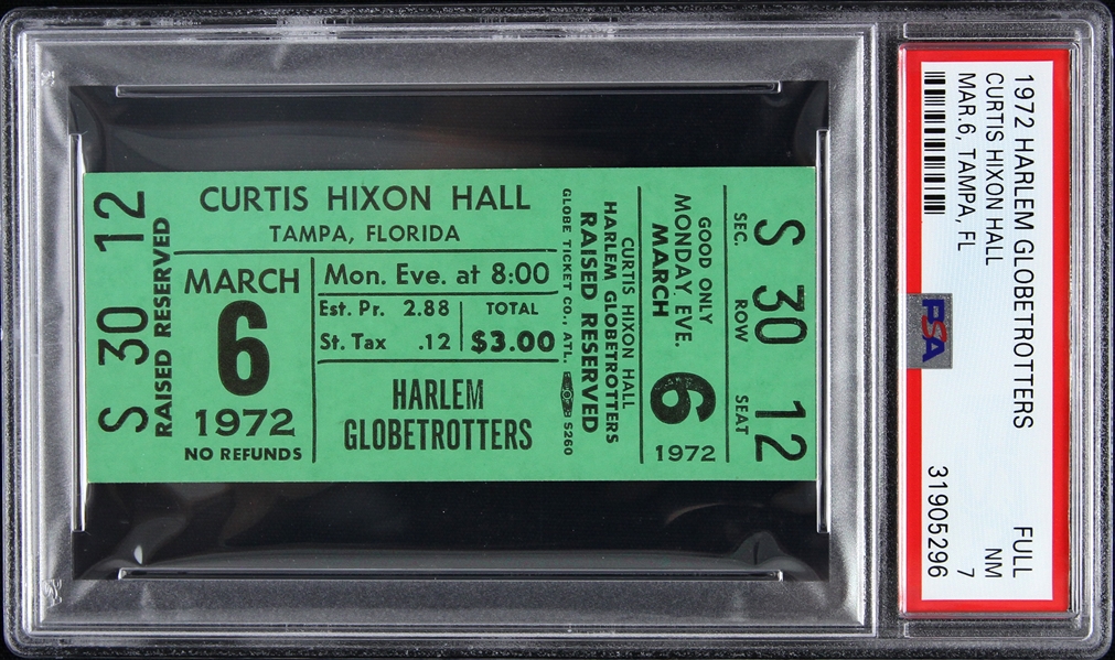 1972 Harlem Globetrotters Curtis Nixon Hall Full Ticket (PSA/DNA Slabbed)