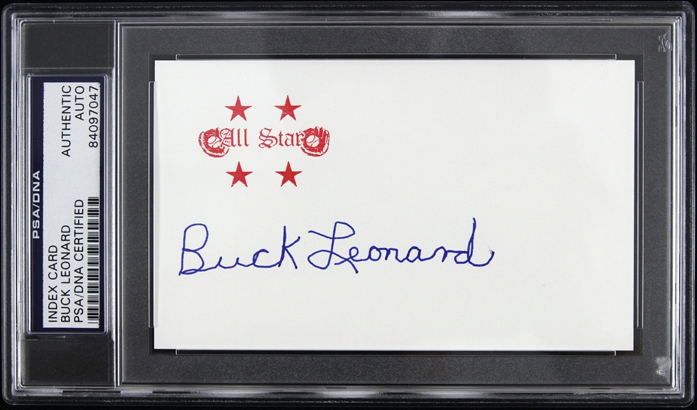 1934-1950 Buck Leonard Homestead Grays Signed 3"x 5" Index Card (PSA/DNA Slabbed)