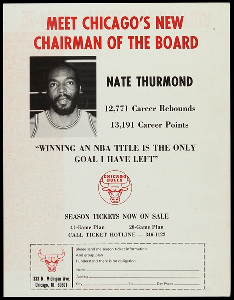 1974-1975 Nate Thurmond Chicago Bulls Scorecard, Schedule, & Season Ticket Form