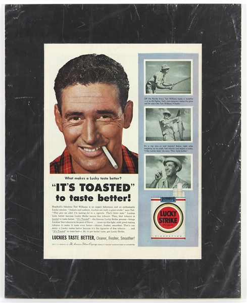 1954 Ted Williams Boston Red Sox Lucky Strike Life Magazine 15"x 19" Mounted Advertisement