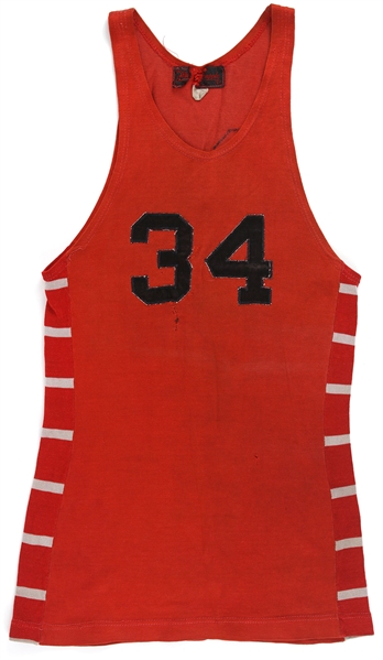 1940s Sand Knit Red #34 Game Worn Basketball Jersey (MEARS LOA)