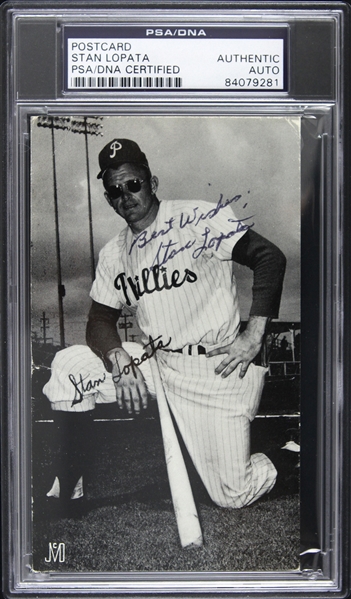 1948-1958 Stan Lopata Philadelphia Phillies Signed 3"x 5" Postcard (PSA/DNA Slabbed) 