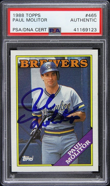 1988 Paul Molitor Milwaukee Brewers Autographed Topps Trading Card (PSA/DNA Slabbed)