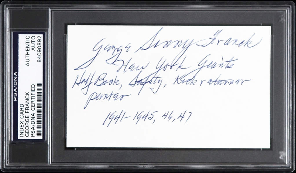 George Franck New York Giants Autographed 3"x 5" Index Card (PSA/DNA Slabbed)