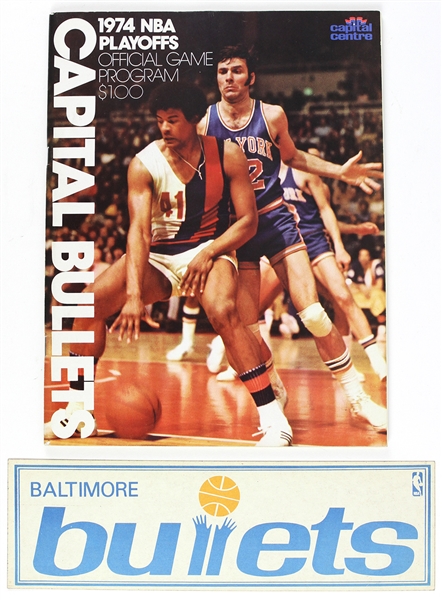 1974 Capital Bullets NBA Playoffs Official Game Program & Baltimore Bullets Bumper Sticker 