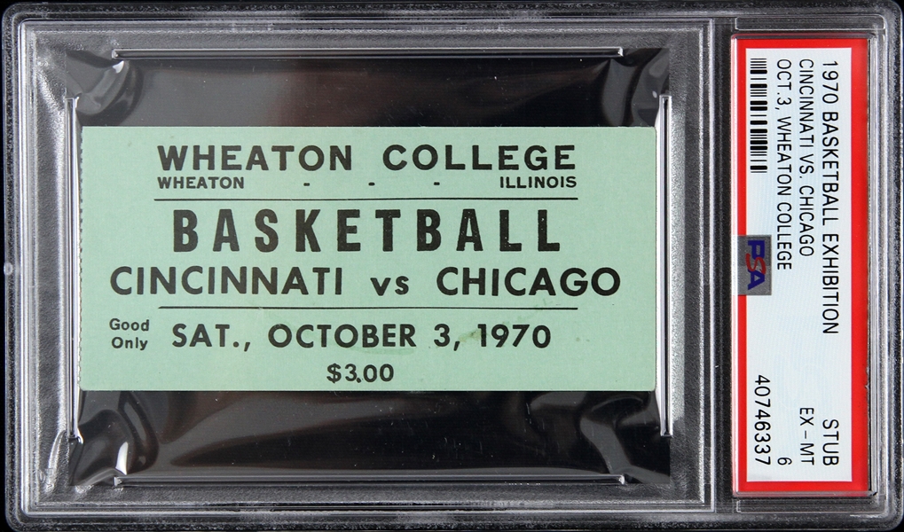 1970 Cincinnati vs Chicago Basketball Exhibition at Wheaton College Ticket Stub (PSA/DNA Slabbed)