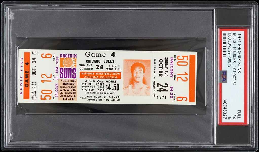 1971 Chicago Bulls vs Phoenix Suns Ticket (PSA/DNA Slabbed)