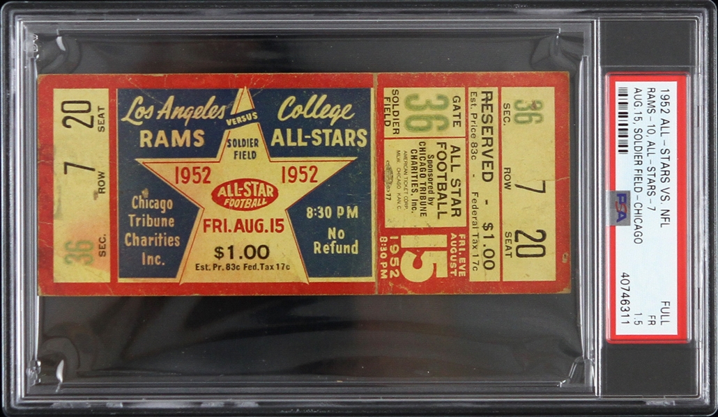 1952 Los Angeles Rams vs College All Stars at Soldier Field Full Ticket (PSA/DNA Slabbed)