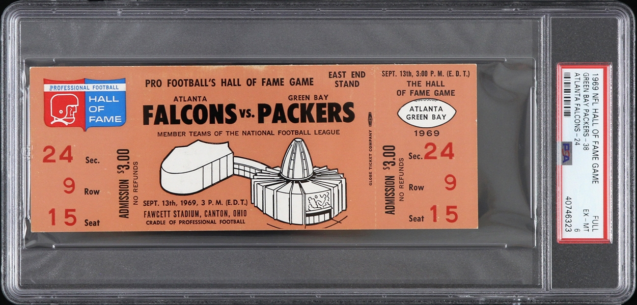 1969 Atlanta Falcons vs Green Bay Packers Hall of Fame Full Ticket (PSA/DNA Slabbed)