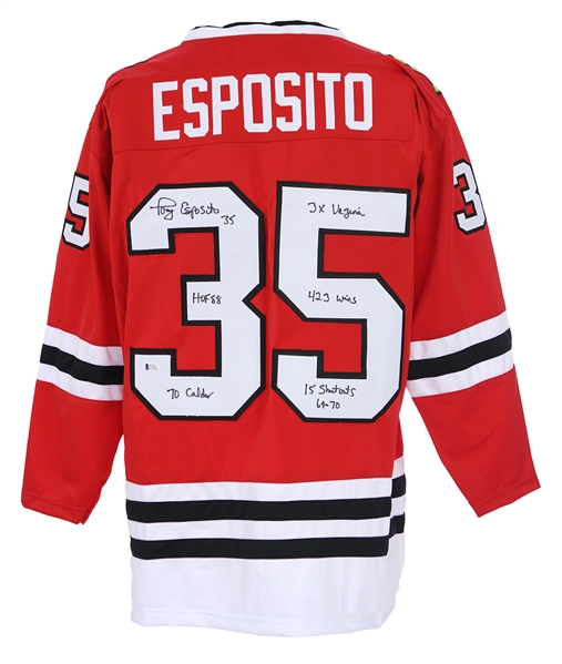 2000s Tony Esposito Chicago Blackhawks Signed & Inscribed Jersey (Beckett)