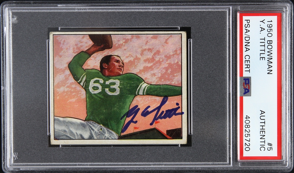 1950 Y.A. Tittle Baltimore Colts Signed Bowman Trading Card (PSA/DNA Slabbed)