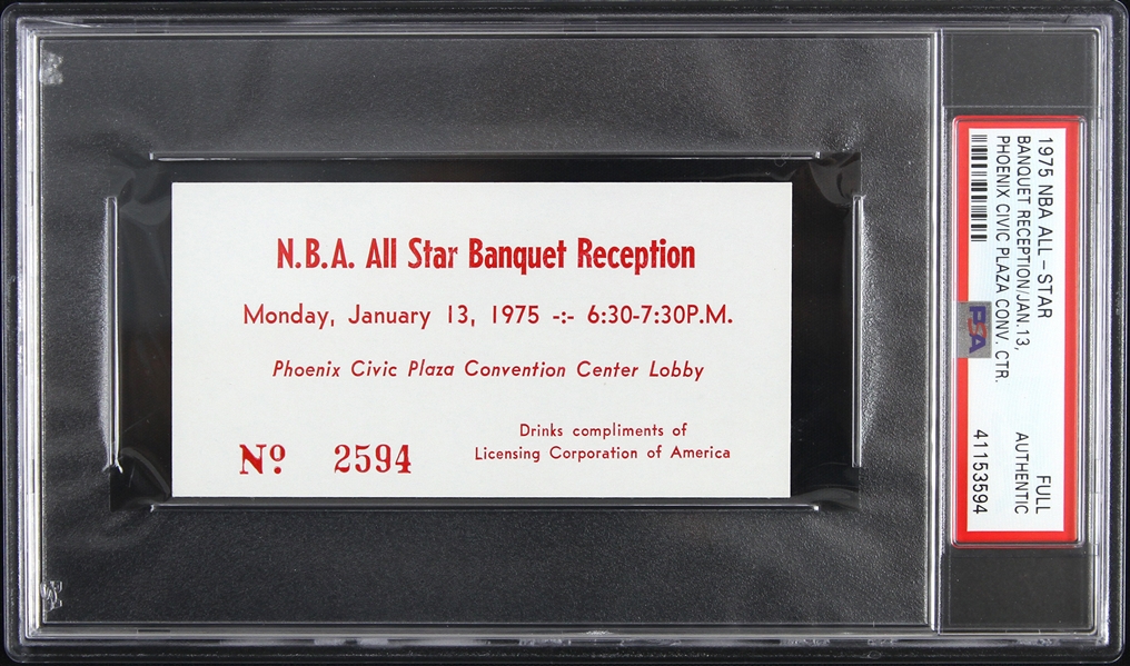 1975 NBA All Star Banquet Reception Full Ticket (PSA Slabbed Authentic)